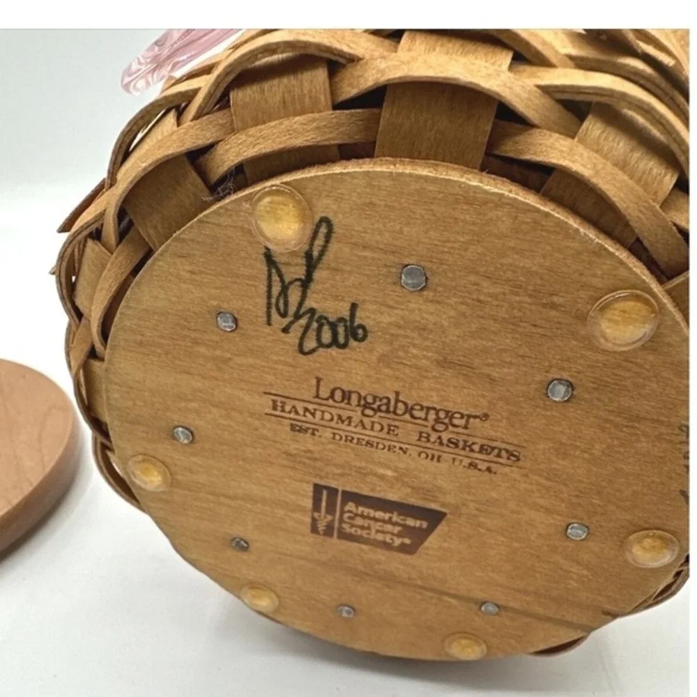 Longaberger 2006 Horizon of Hope Basket Wood Lid‎ Liner Heart Charm Vintage 18